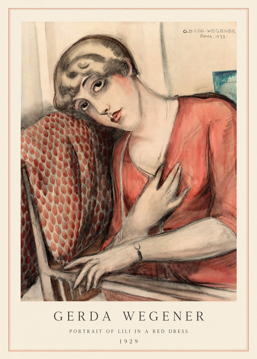 Gerda Wegener Portrait of Lili in a Red Dress No4 - Affiche