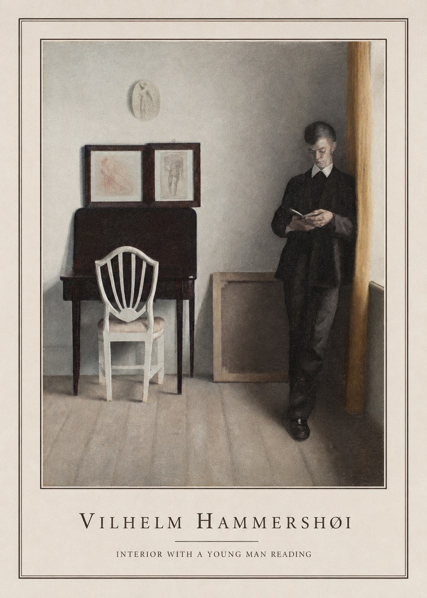 Vilhelm Hammershøi Interior with a Young Man Reading No4 - Affiche