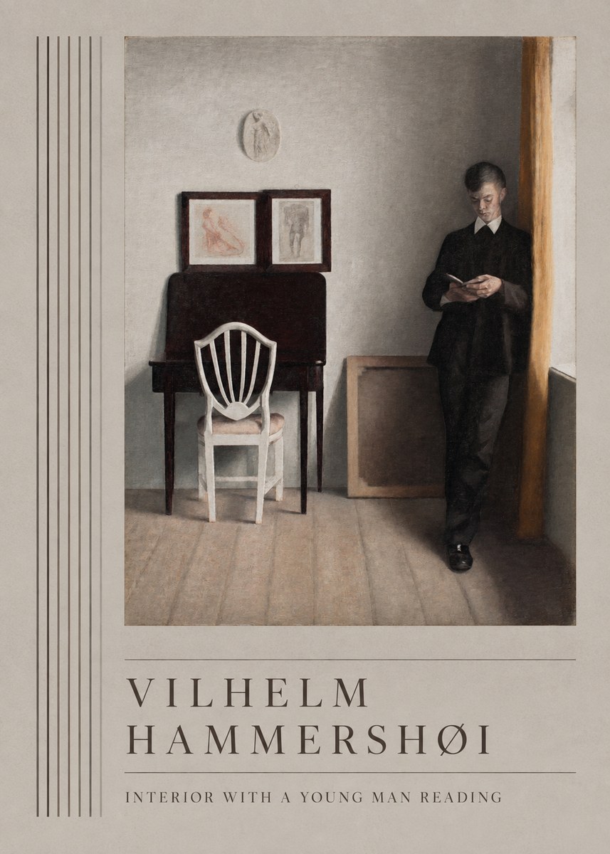 Vilhelm Hammershøi Interior with a Young Man Reading No5 - Affiche