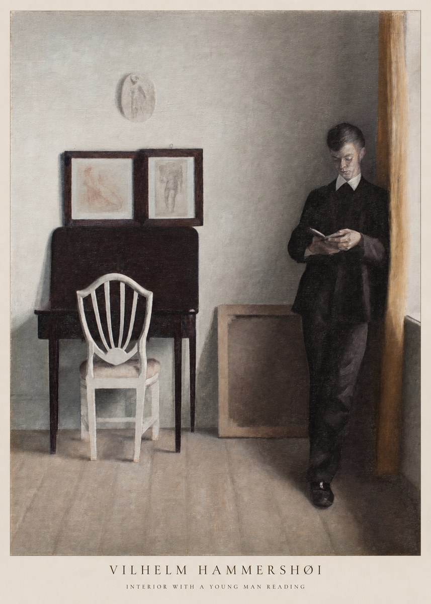 Vilhelm Hammershøi Interior with a Young Man Reading No6 - Affiche