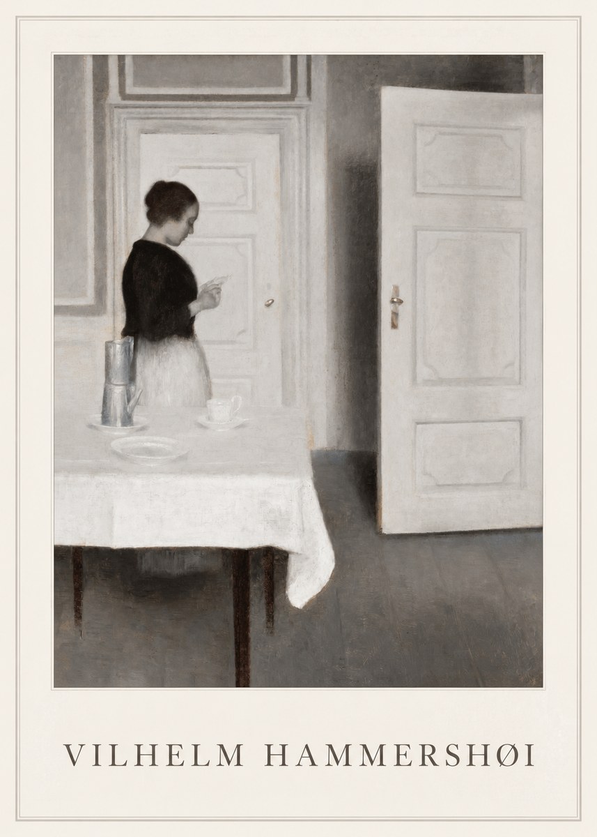 Vilhelm Hammershøi Interior with a Woman Reading a Letter No1 - Affiche