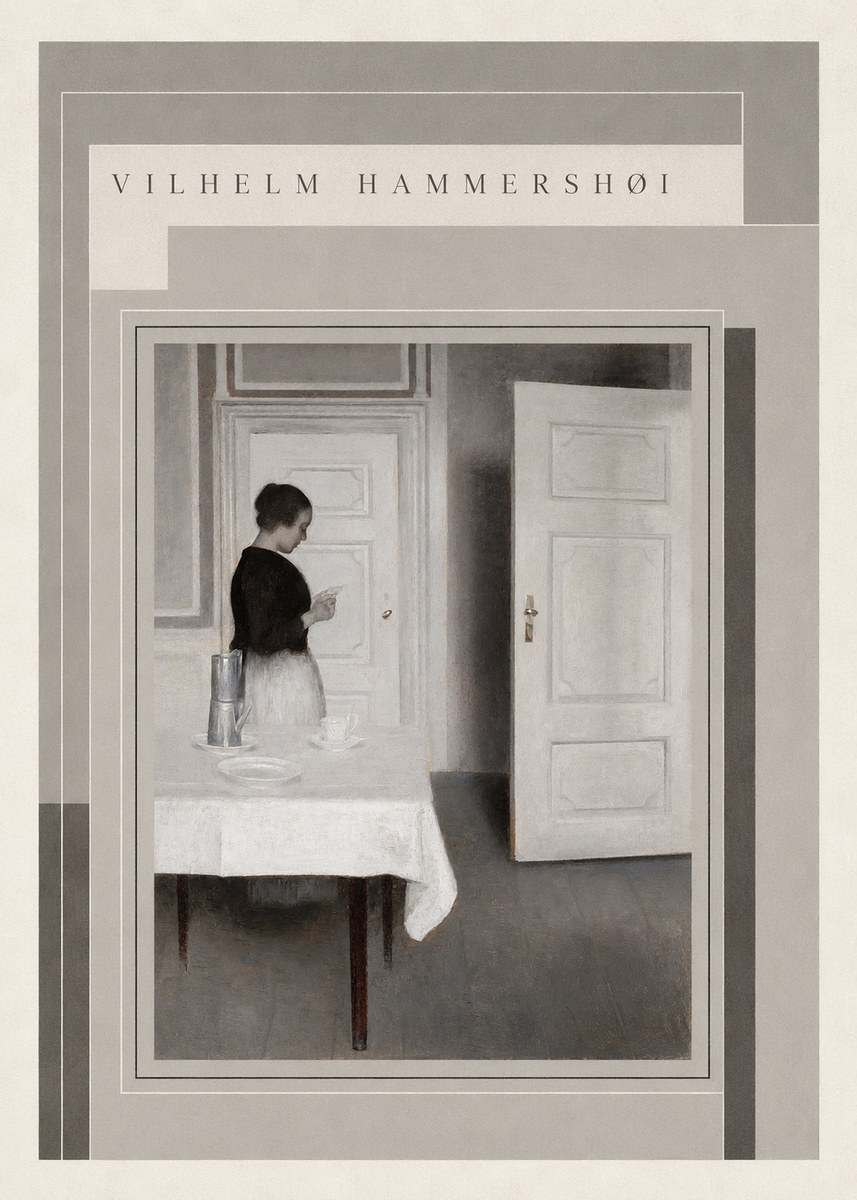 Vilhelm Hammershøi Interior with a Woman Reading a Letter No3 - Affiche