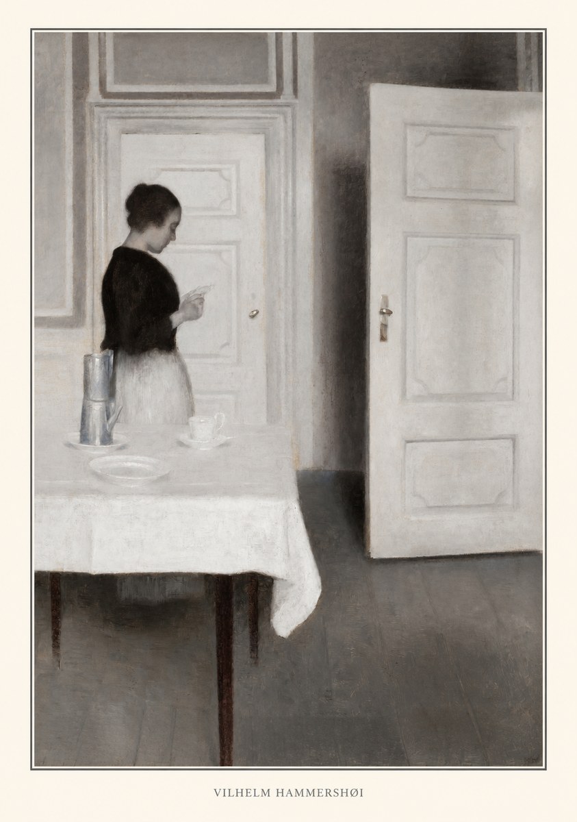 Vilhelm Hammershøi Interior with a Woman Reading a Letter No4 - Affiche