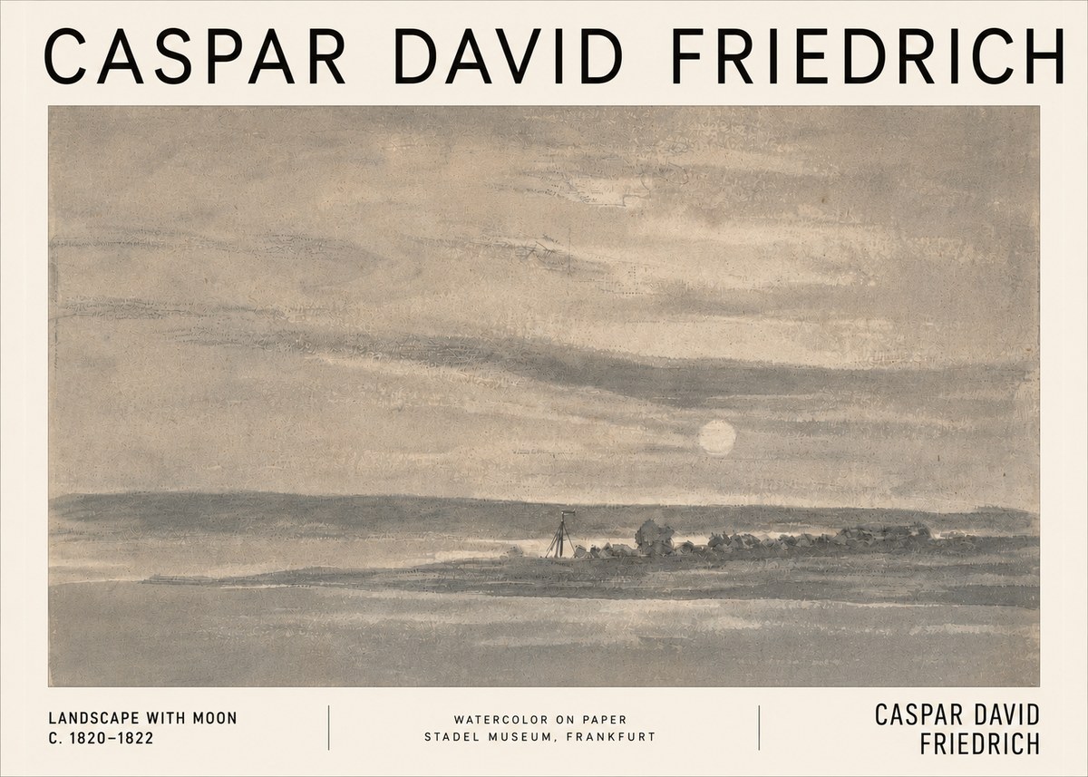 Caspar David Friedrich Landscape with Moon No5 - Affiche