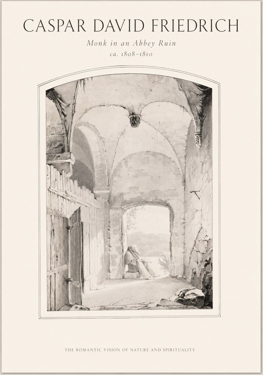Caspar David Friedrich Monk in an Abbey Ruin No1 - Affiche