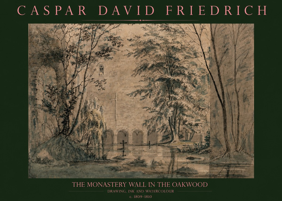 Caspar David Friedrich The Monastery Wall in the Oakwood No2 - Affiche