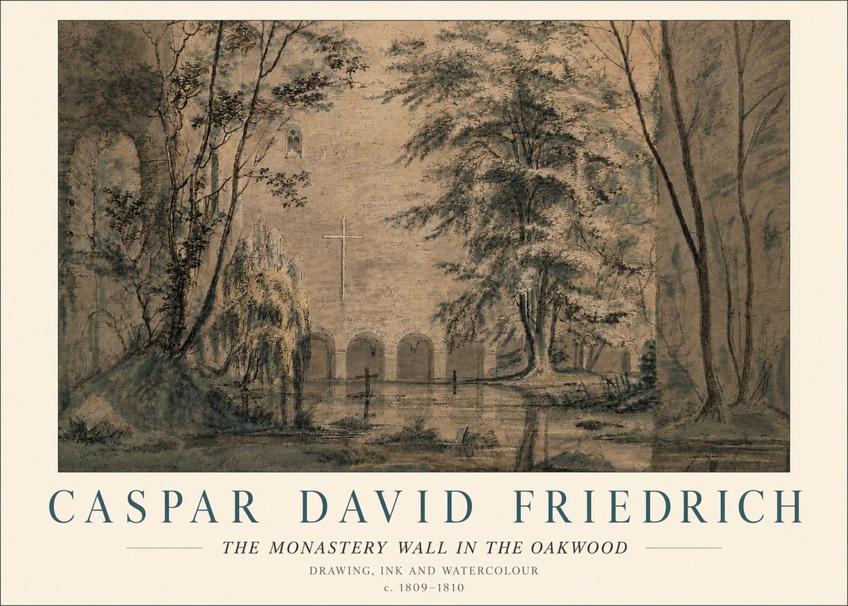 Caspar David Friedrich The Monastery Wall in the Oakwood No6 - Affiche