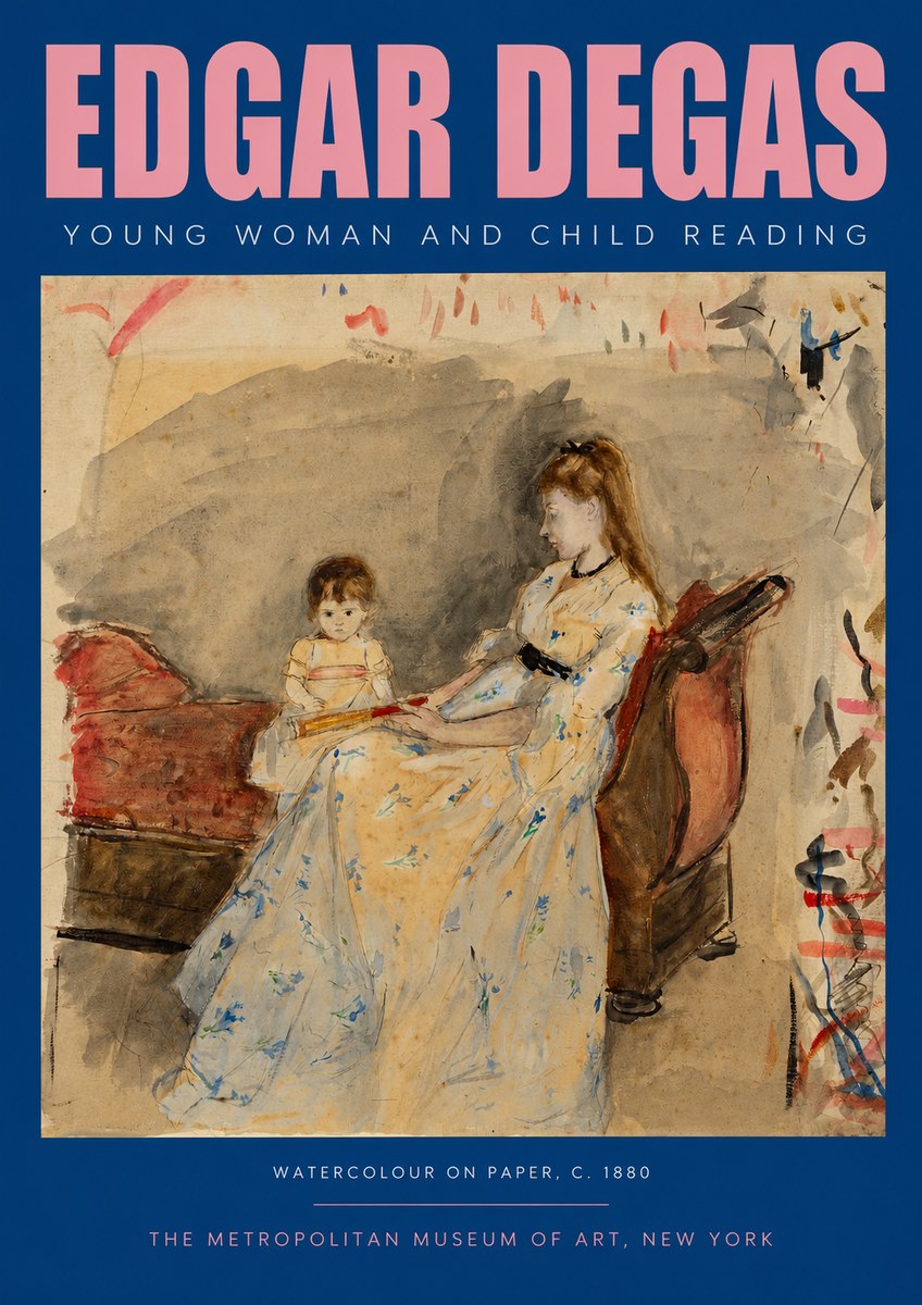 Edgar Degas Young Woman and Child Reading No2 - Affiche