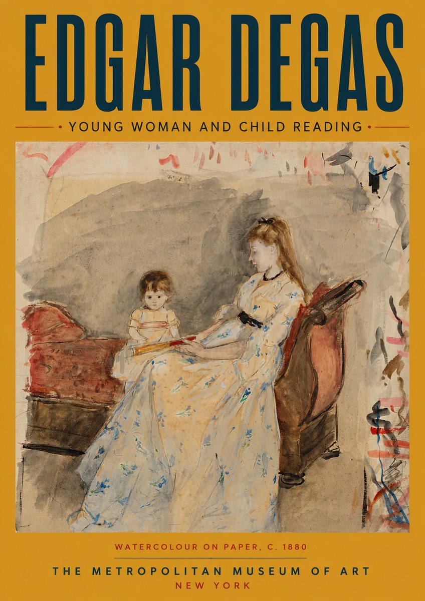 Edgar Degas Young Woman and Child Reading No4 - Affiche