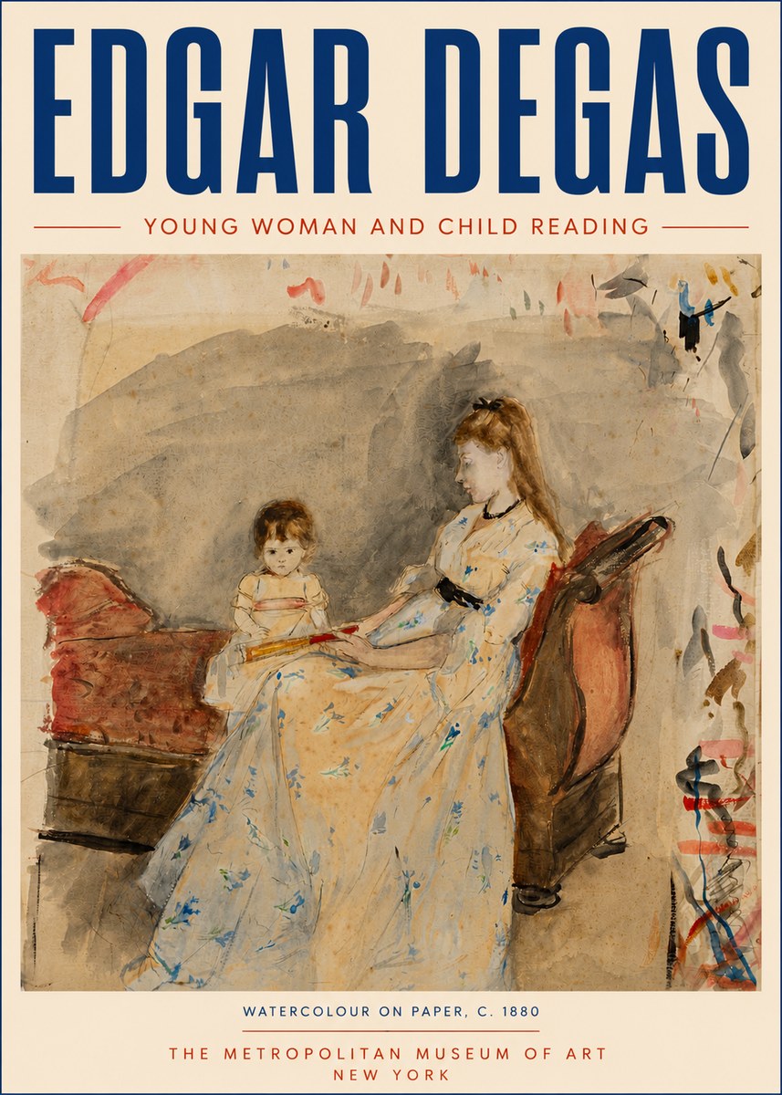 Edgar Degas Young Woman and Child Reading No6 - Affiche