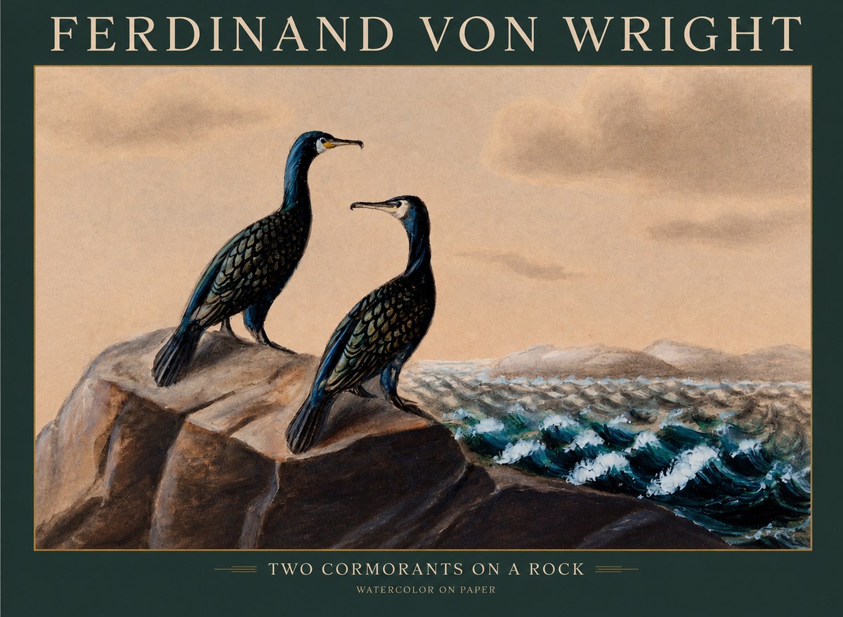 Ferdinand von Wright Two Cormorants on a Rock No1 - Affiche