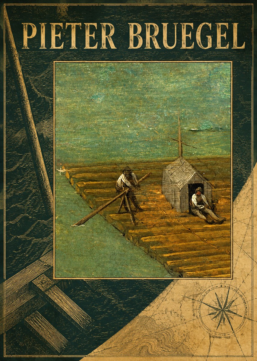 Pieter Bruegel Two Men on a Raft No4 - Affiche