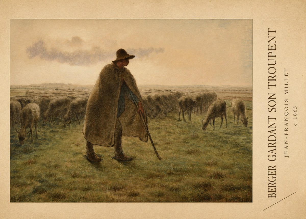 Jean-François Millet Berger Gardant Son Troupeau No3 - Affiche