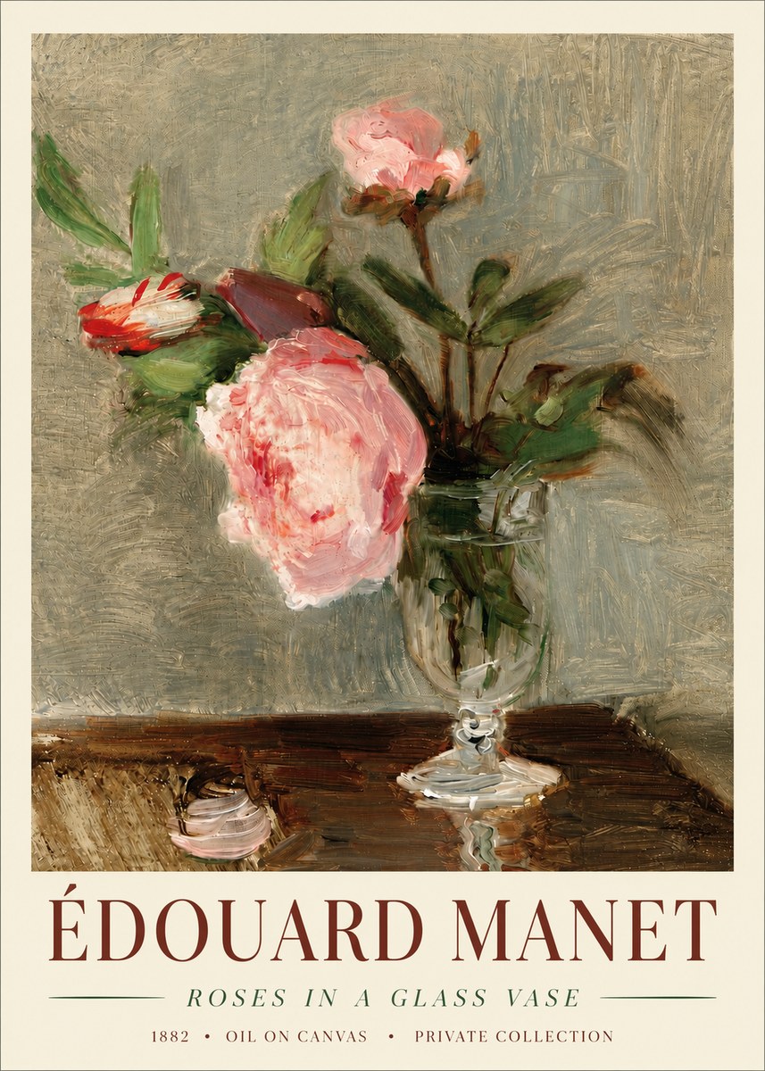 Édouard Manet Roses in a Glass Vase No4 - Affiche