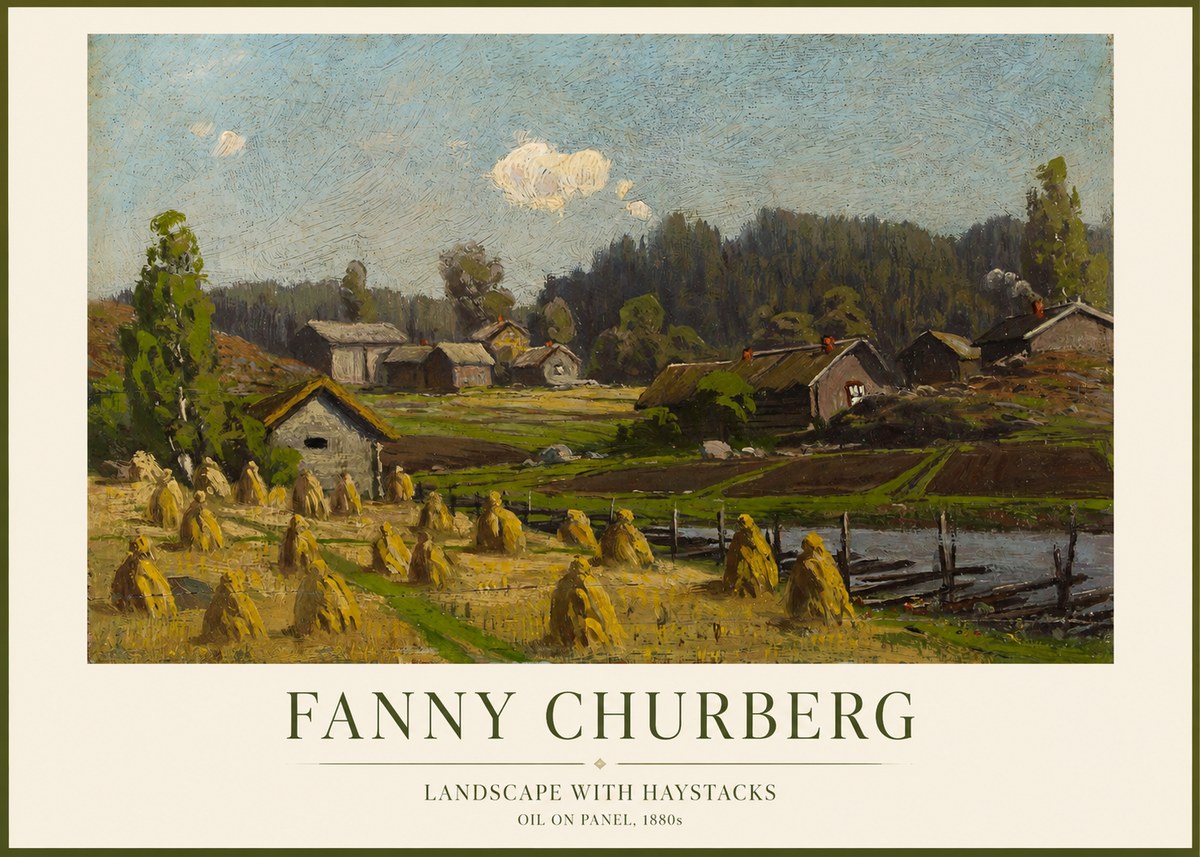 Fanny Churberg Landscape with Haystacks No1 - Affiche