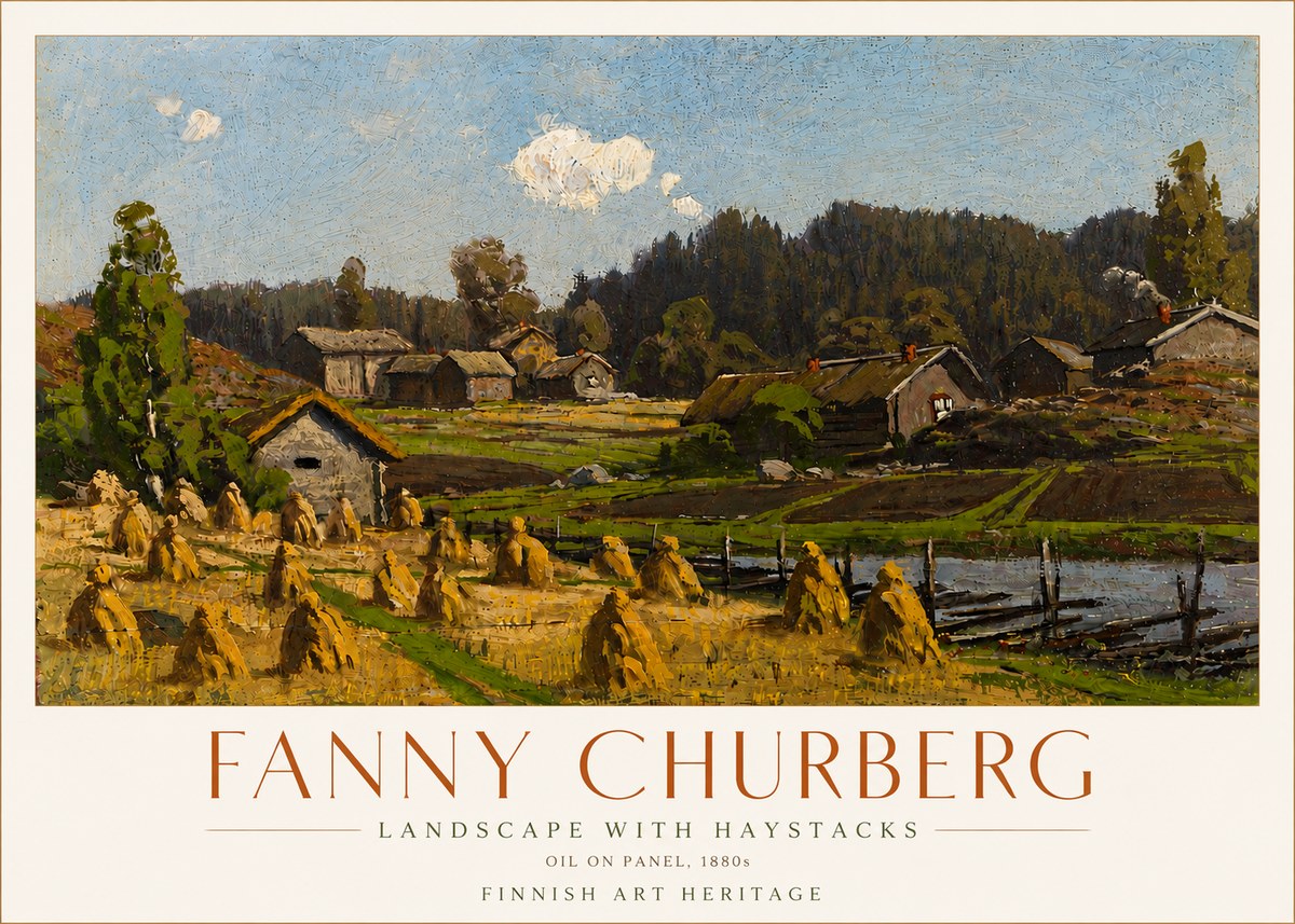 Fanny Churberg Landscape with Haystacks No6 - Affiche
