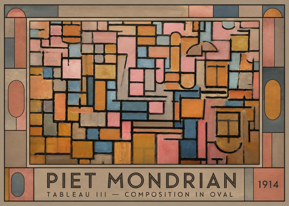 Piet Mondrian Tableau Iii — Composition in Oval No1 - Affiche