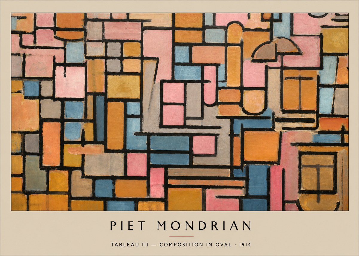 Piet Mondrian Tableau Iii — Composition in Oval No3 - Affiche