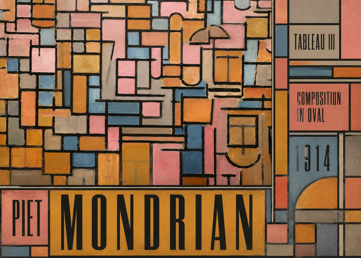 Piet Mondrian Tableau Iii — Composition in Oval No5 - Affiche