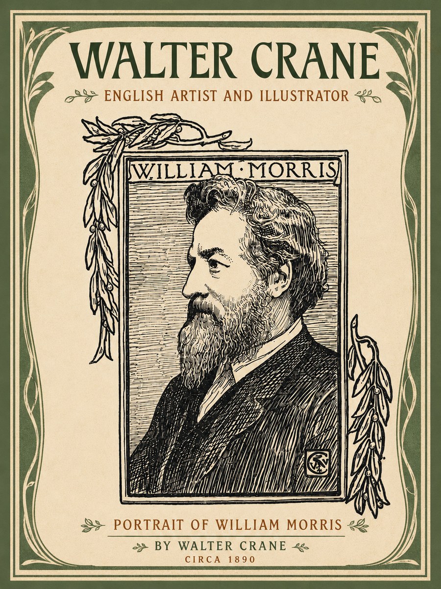 Walter Crane Portrait of William Morris No4 - Affiche