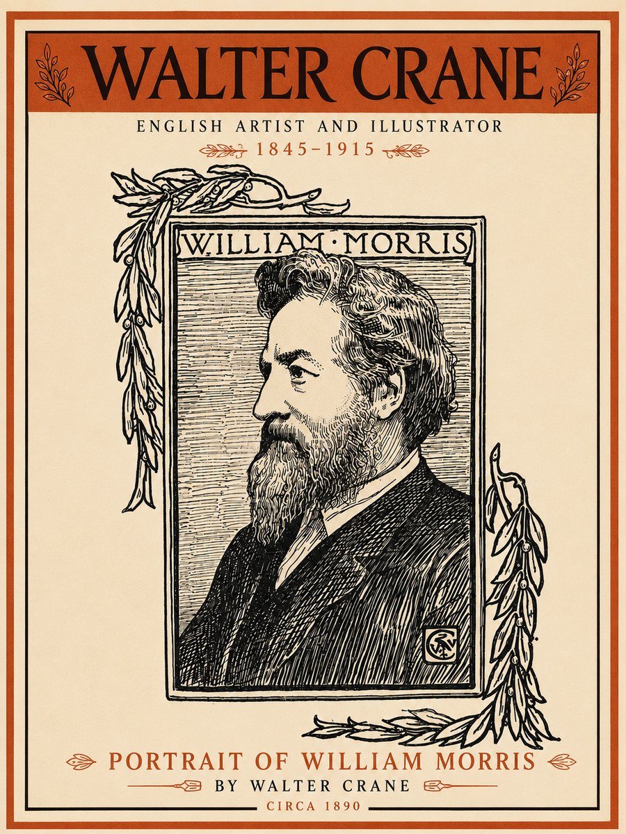 Walter Crane Portrait of William Morris No6 - Affiche