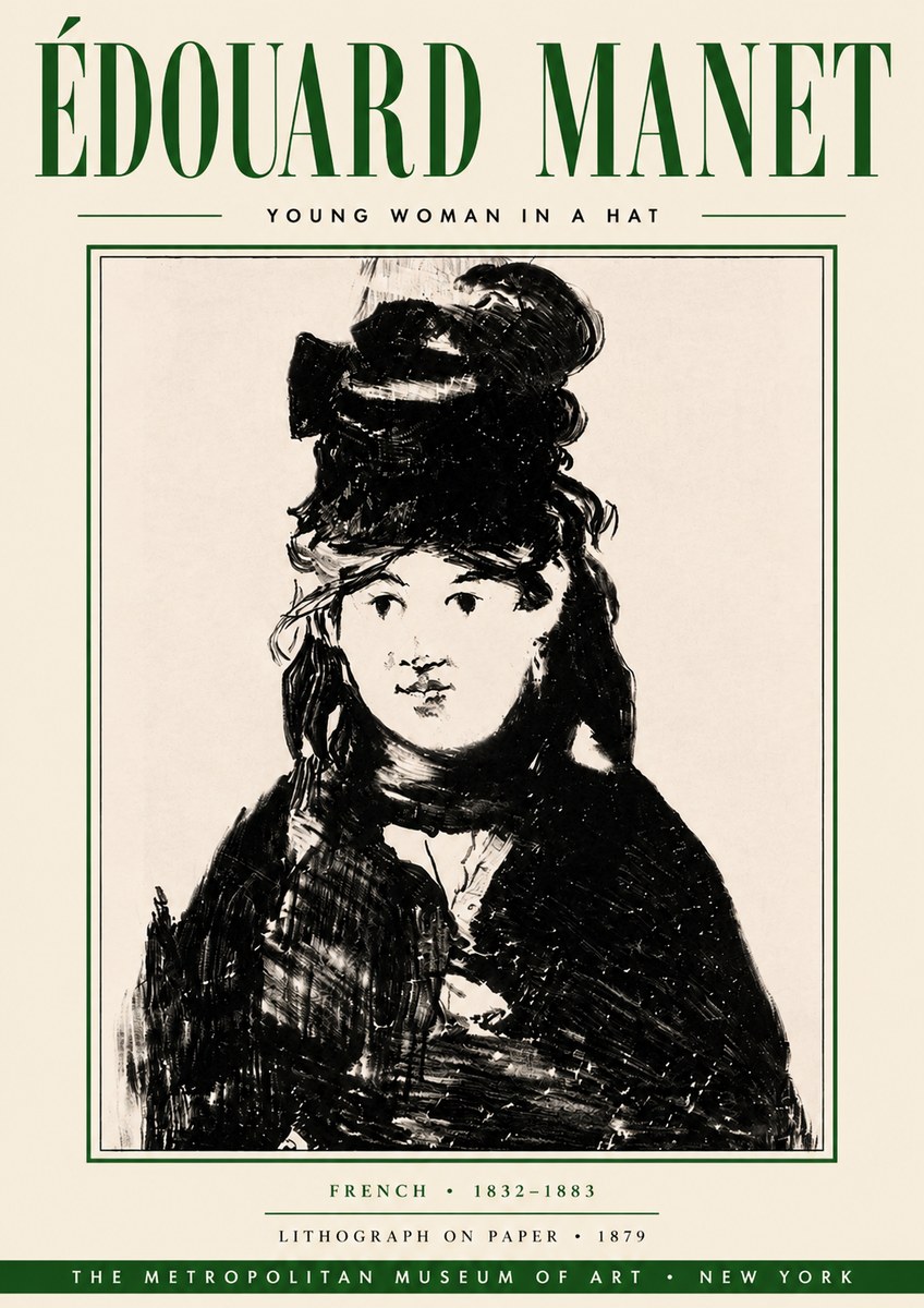 Édouard Manet Young Woman in a Hat II No6 - Affiche