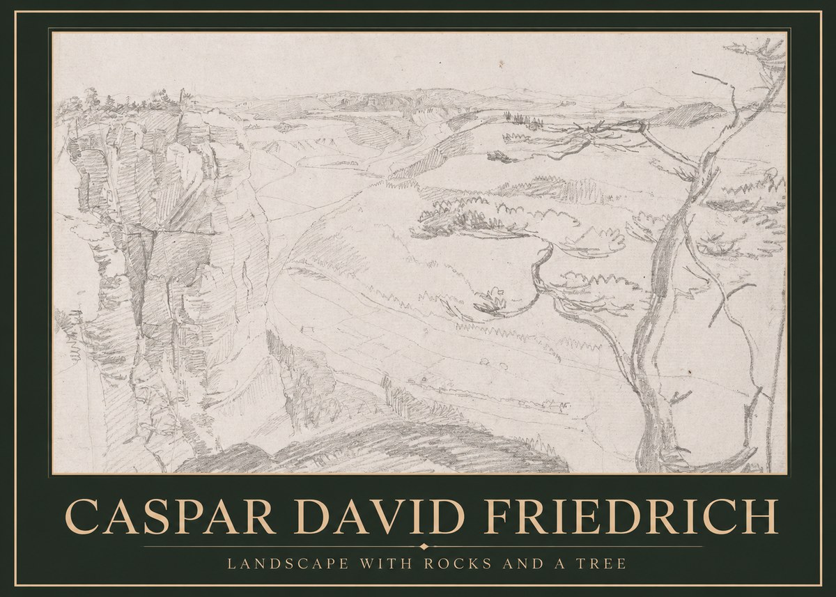 Caspar David Friedrich Landscape with Rocks and a Tree No1 - Affiche
