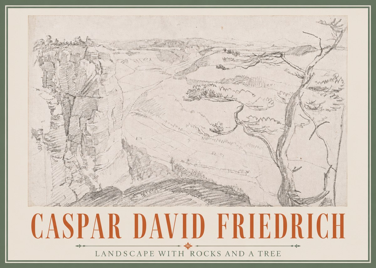 Caspar David Friedrich Landscape with Rocks and a Tree No3 - Affiche