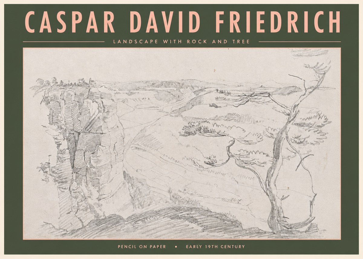 Caspar David Friedrich Landscape with Rocks and a Tree No5 - Affiche