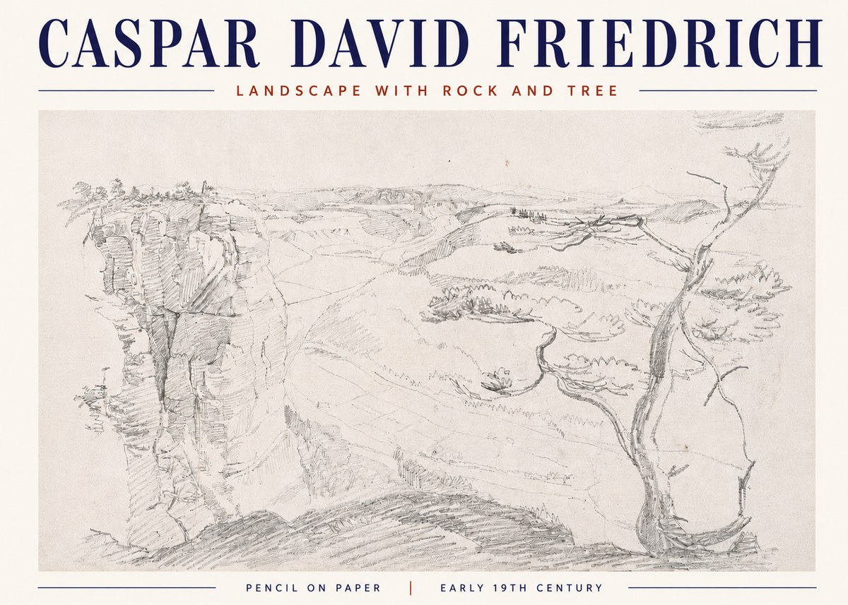 Caspar David Friedrich Landscape with Rocks and a Tree No6 - Affiche