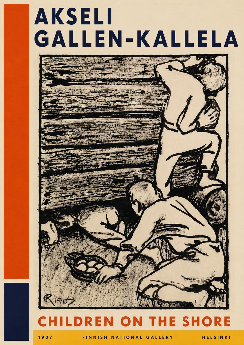 Akseli Gallen-Kallela Children on the Shore No4 - Affiche