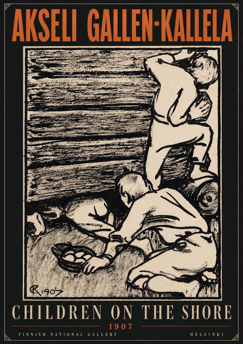 Akseli Gallen-Kallela Children on the Shore No6 - Affiche