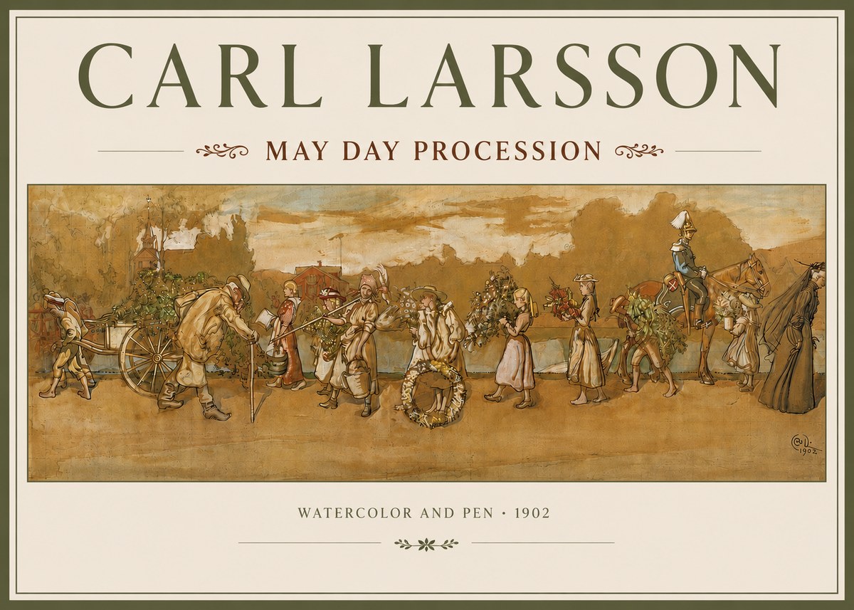 Carl Larsson May Day Procession No3 - Affiche