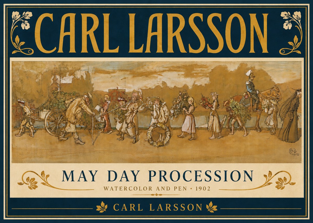 Carl Larsson May Day Procession No5 - Affiche