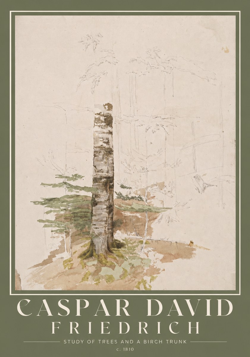 Caspar David Friedrich Study of Trees and a Birch Trunk No2 - Affiche