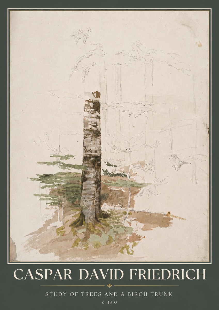 Caspar David Friedrich Study of Trees and a Birch Trunk No5 - Affiche