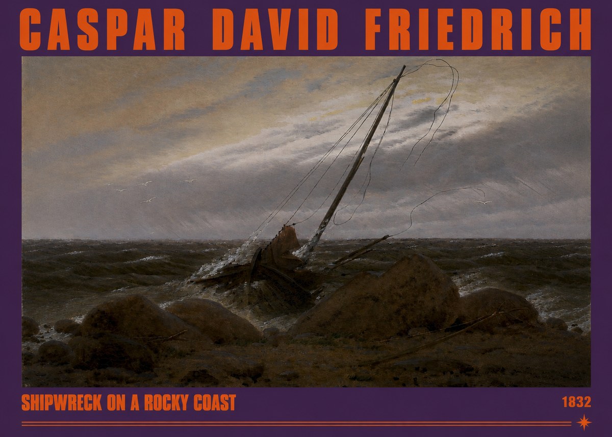Caspar David Friedrich Shipwreck on a Rocky Coast No2 - Affiche