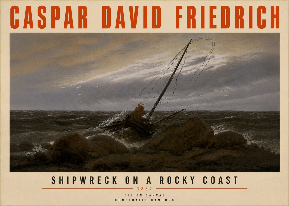 Caspar David Friedrich Shipwreck on a Rocky Coast No5 - Affiche