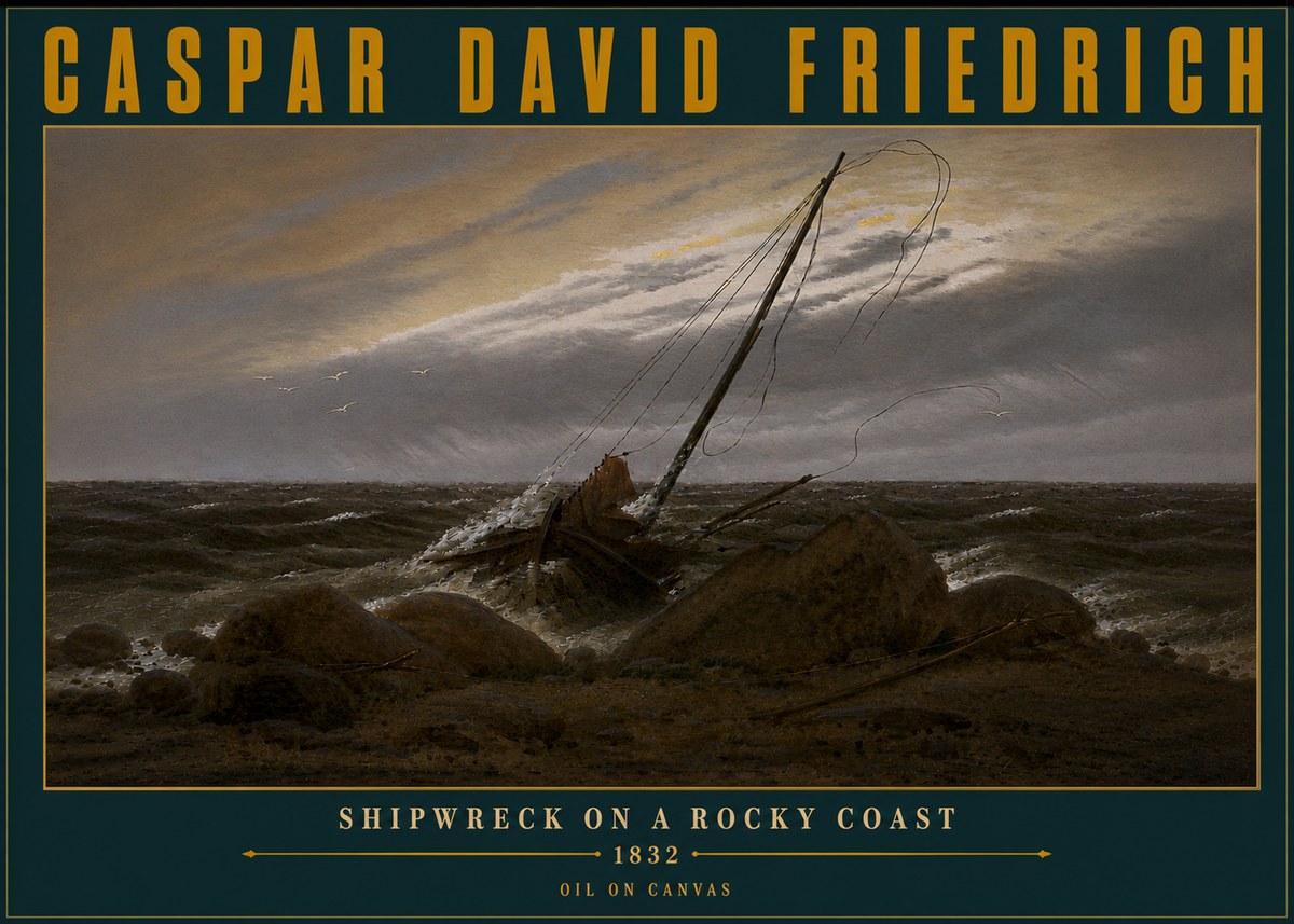 Caspar David Friedrich Shipwreck on a Rocky Coast No6 - Affiche