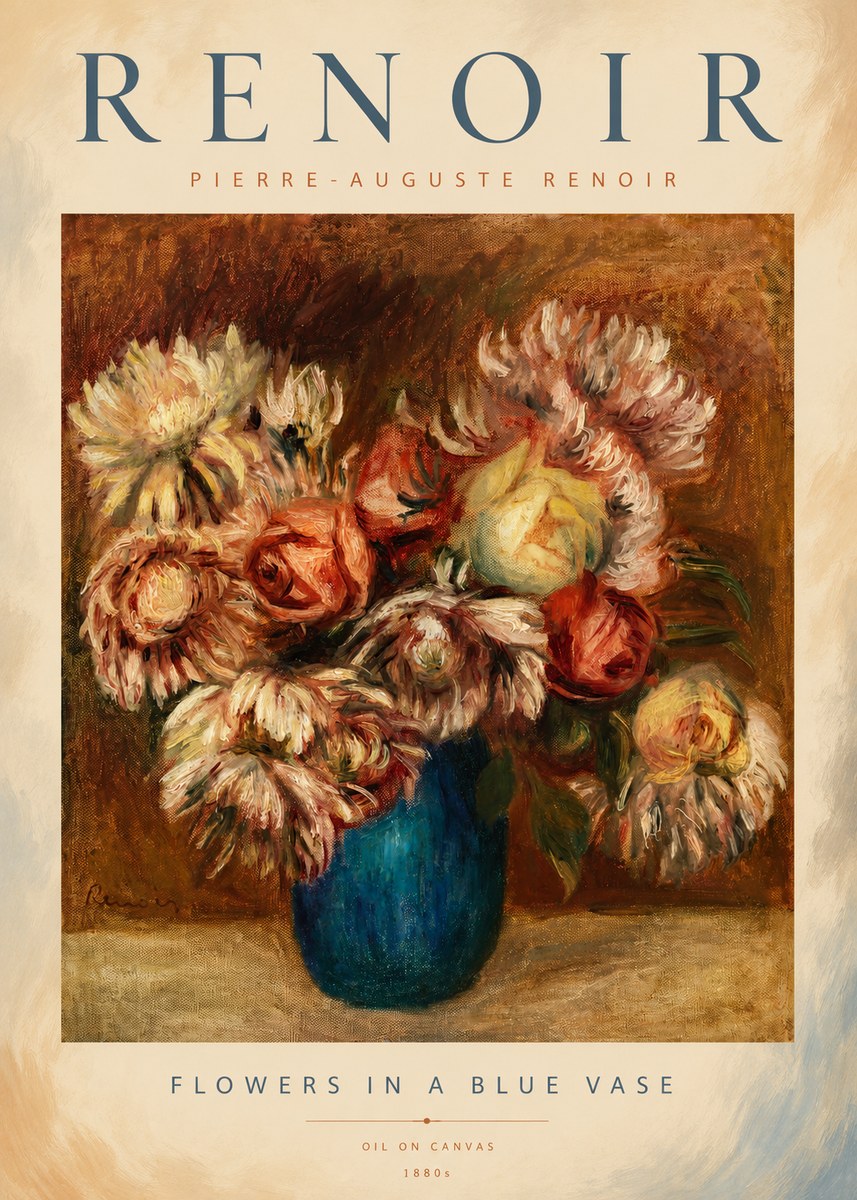 Renoir Flowers in a Blue Vase No3 - Affiche