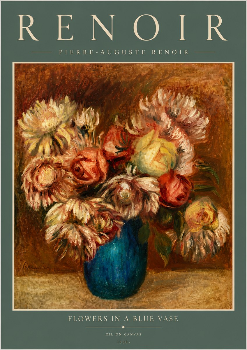 Renoir Flowers in a Blue Vase No6 - Affiche