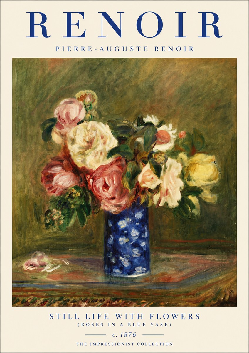 Renoir Still Life with Flowers (Roses in a Blue Vase) No3 - Affiche