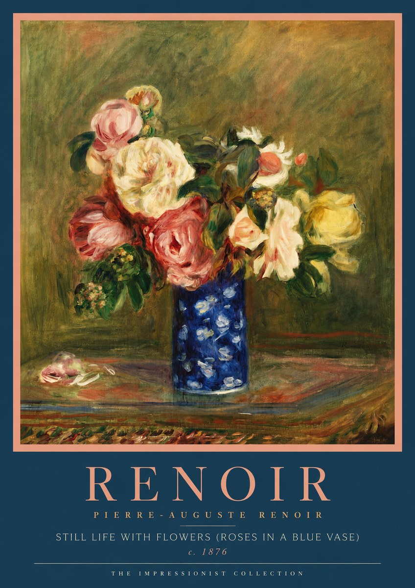 Renoir Still Life with Flowers (Roses in a Blue Vase) No4 - Affiche