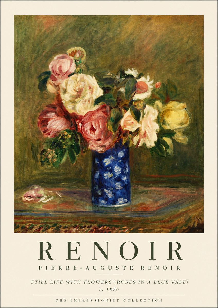 Renoir Still Life with Flowers (Roses in a Blue Vase) No5 - Affiche