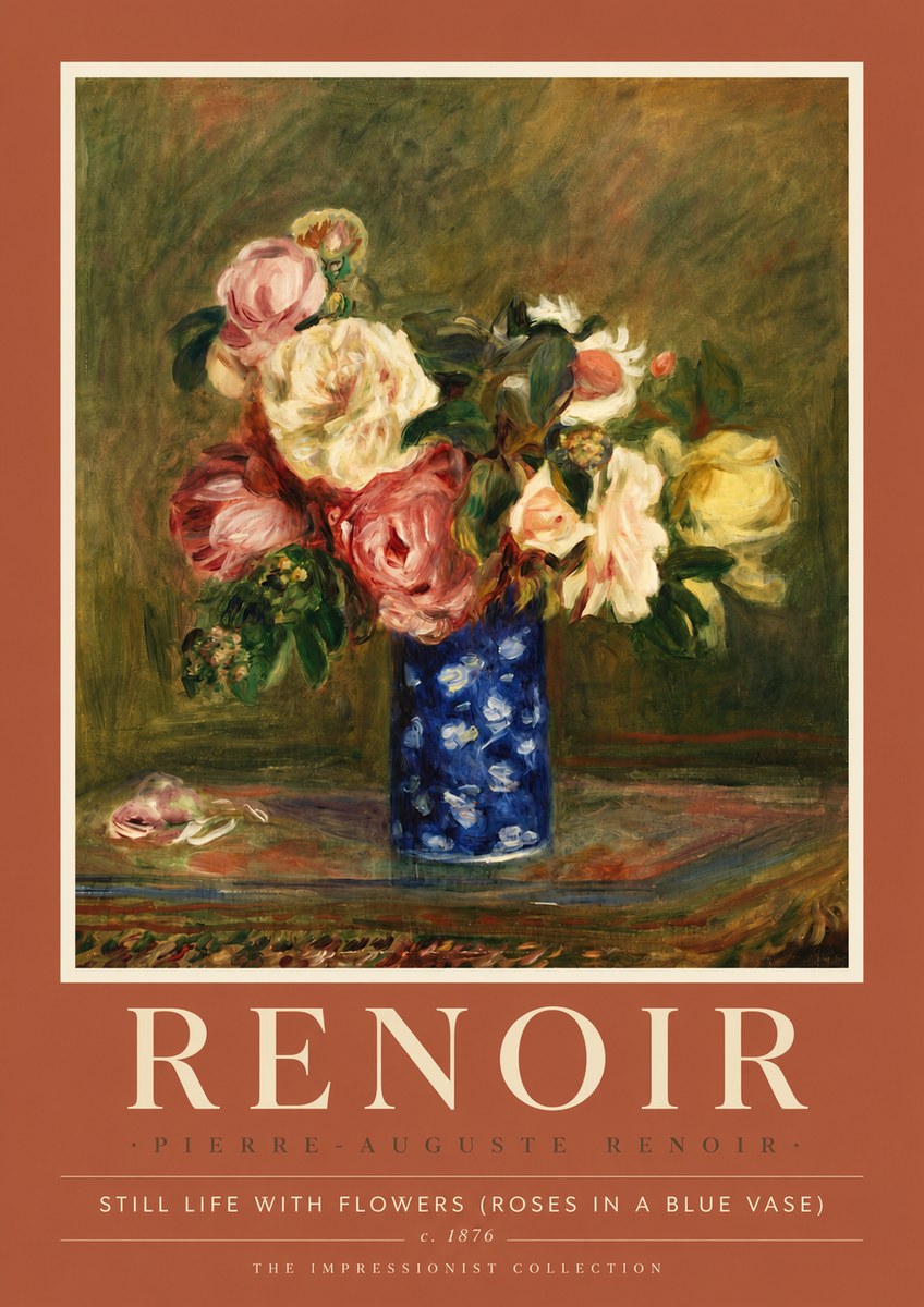 Renoir Still Life with Flowers (Roses in a Blue Vase) No6 - Affiche