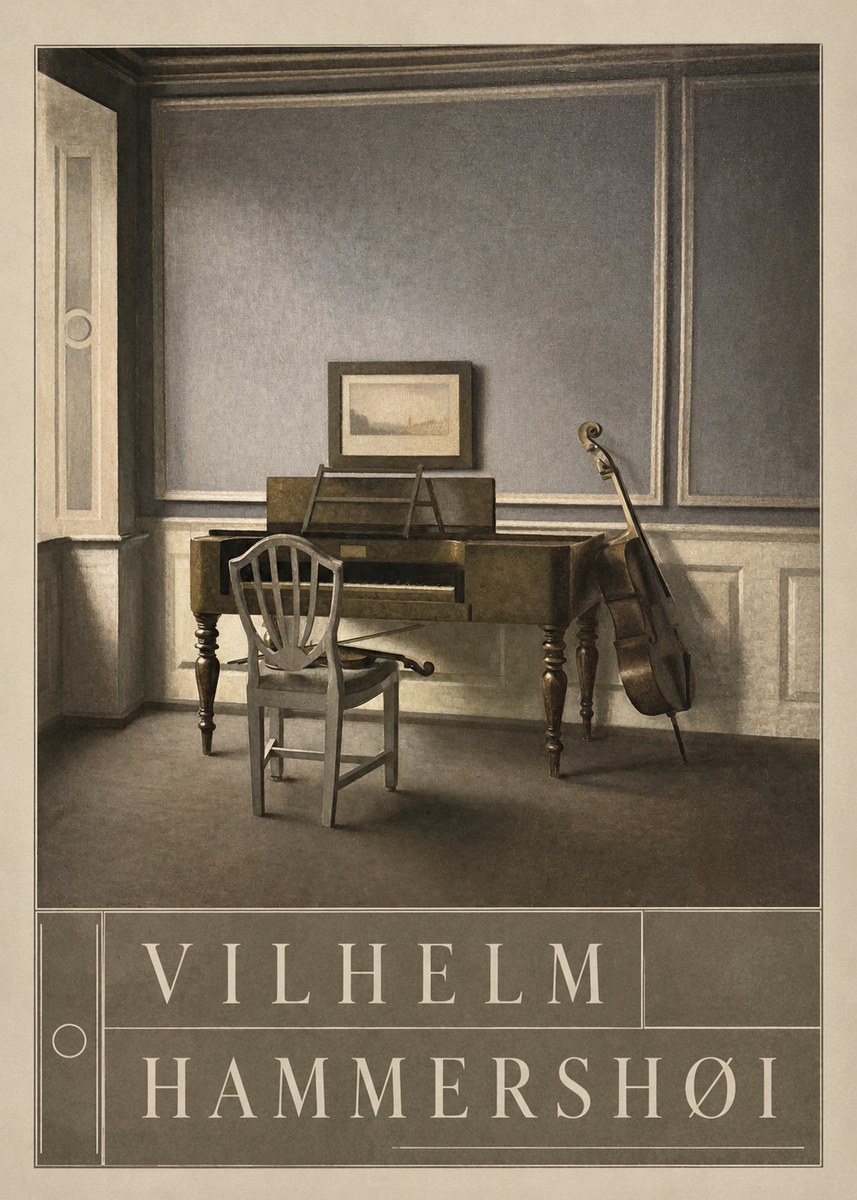 Vilhelm Hammershøi Interior with a Piano and a Cello No5 - Affiche