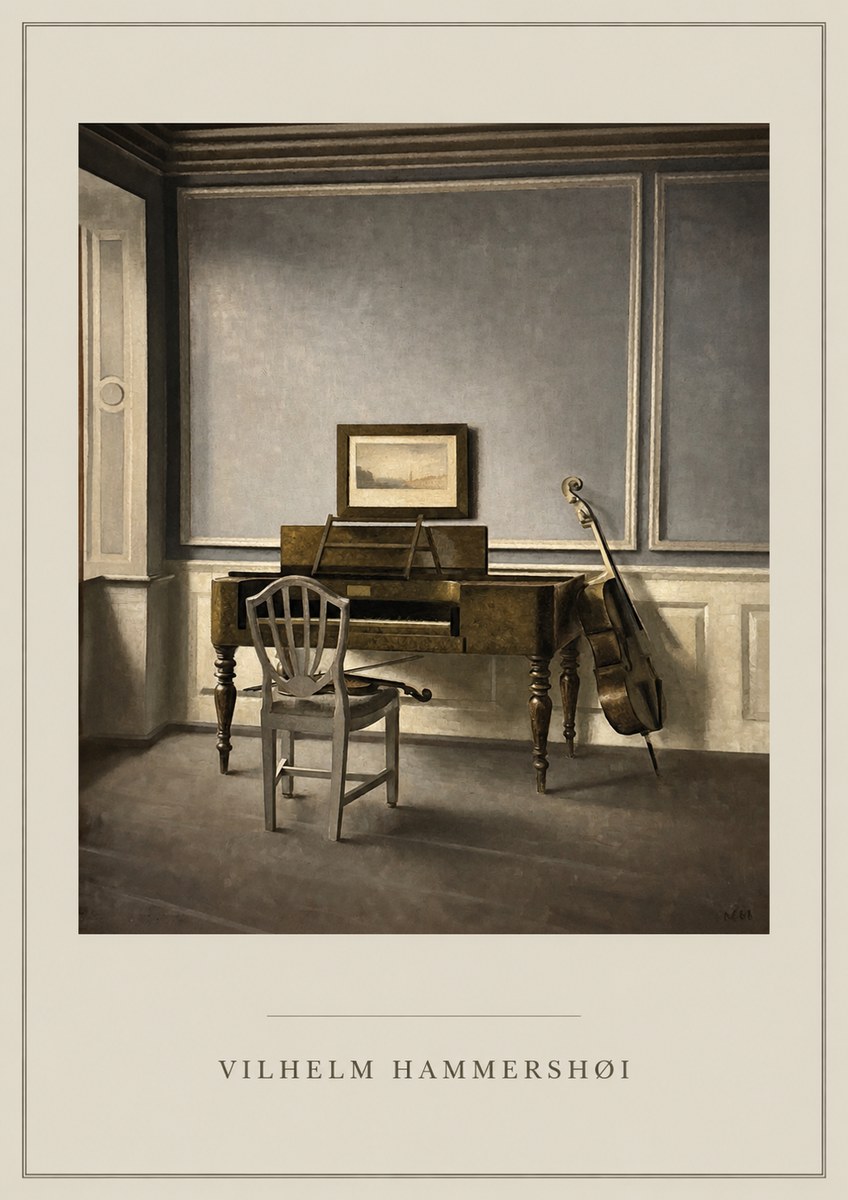 Vilhelm Hammershøi Interior with a Piano and a Cello No6 - Affiche