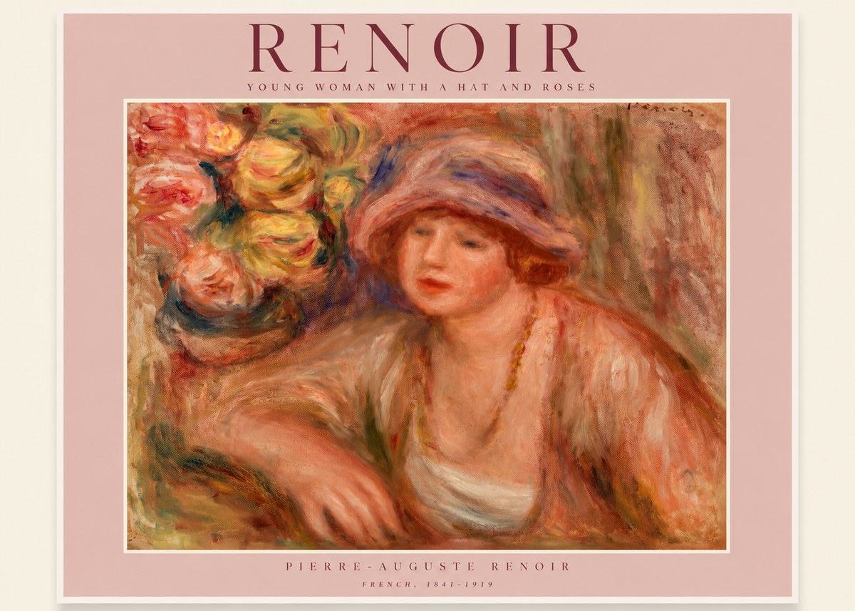 Renoir Young Woman with a Hat and Roses No2 - Affiche