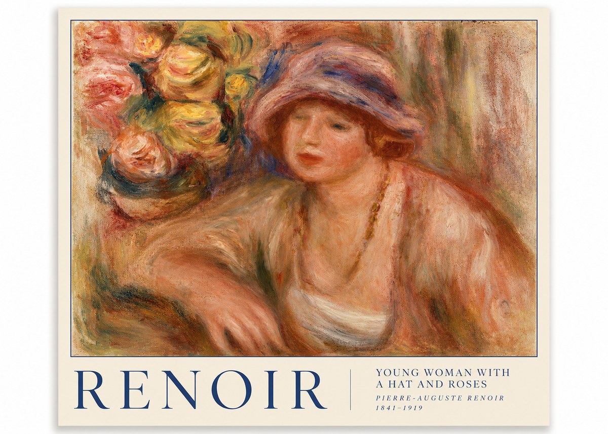 Renoir Young Woman with a Hat and Roses No3 - Affiche