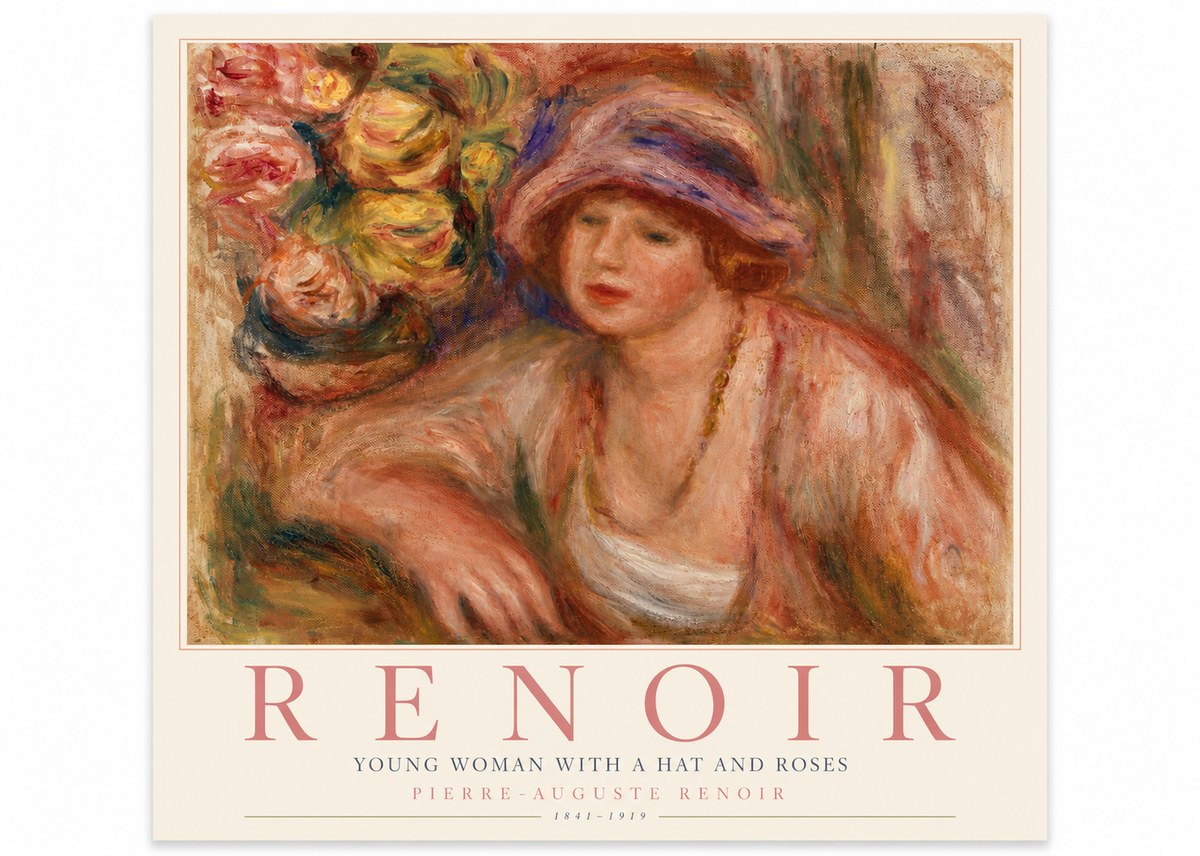 Renoir Young Woman with a Hat and Roses No4 - Affiche